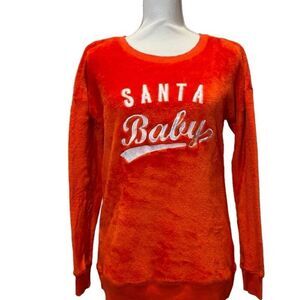 Jenni Intimates Santa Baby Fuzzy Sweatshirt Fleece Red /White‎ Embroidery Size S
